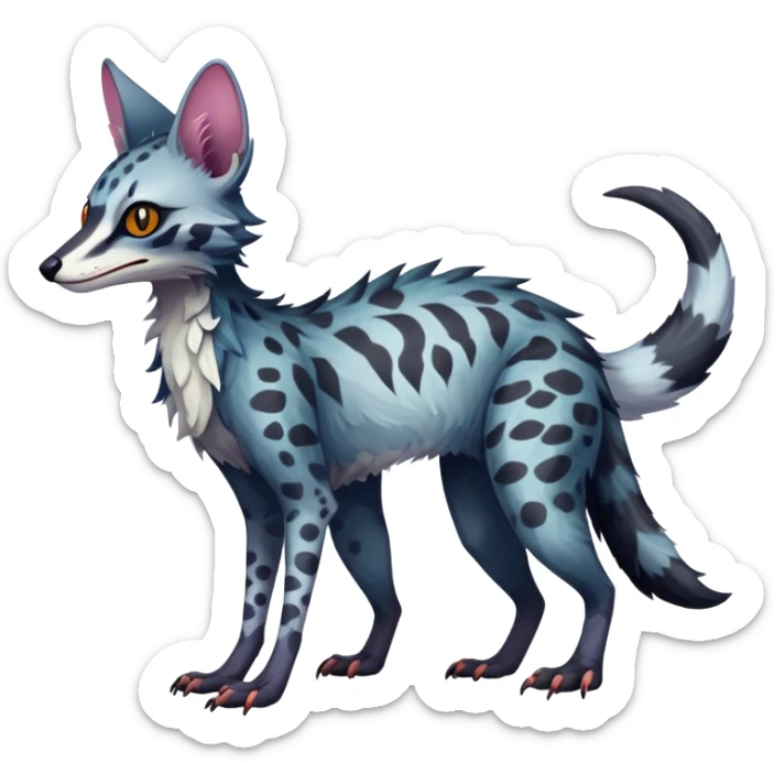 Feral Rare Fantasy dark colorful Vernid-Sergal-Genet-Trico-species by LiLaiRa, random markings, 4 legs, tufted ears, full body sticker
