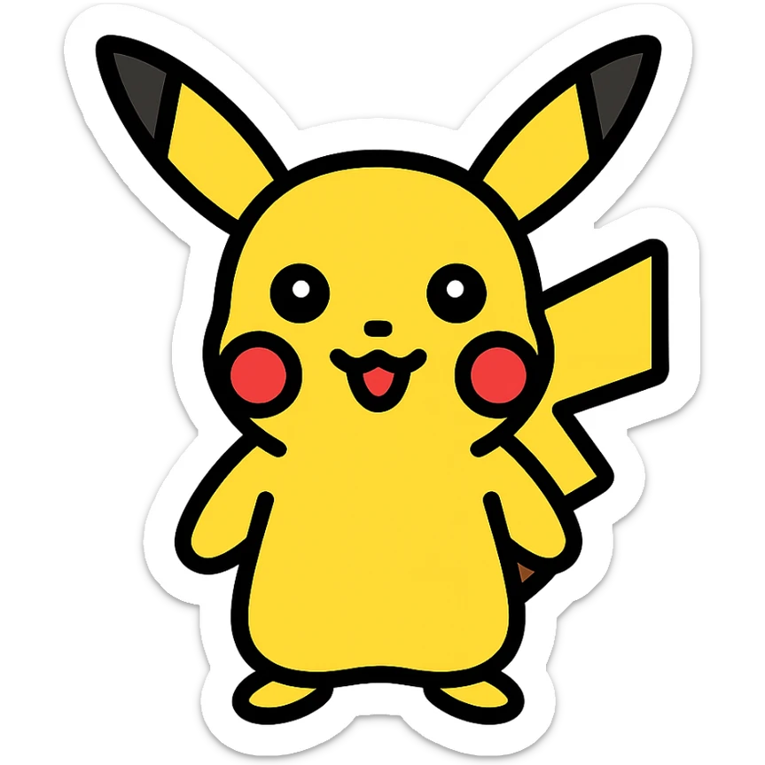 pikachu icon, color outline icon style, featuring pikachu's signature yellow and red cheeks with black outlines sticker