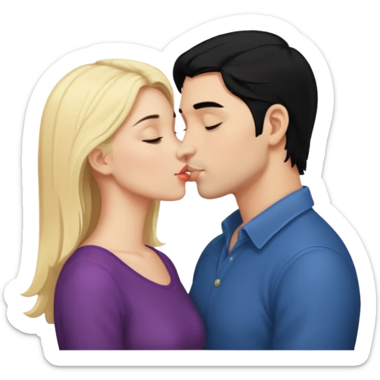 couple kissing black hair man blonde woman sticker