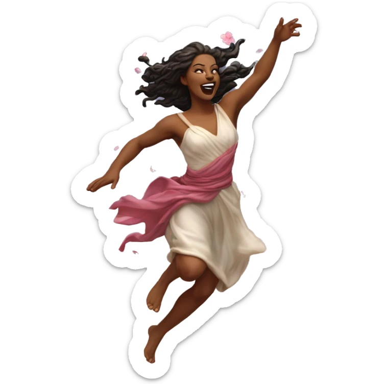 Beltane cherry blossom Pagan goddess sprinting, with a large stride and arms outstretched sticker