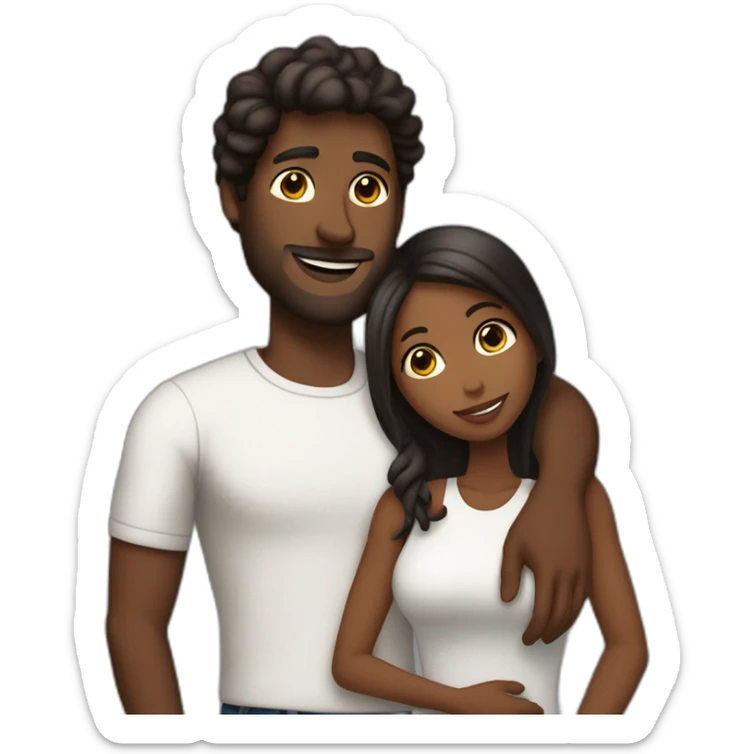 Tall brownskin man with bottle, hugging short darkskin woman in designer clothes sticker