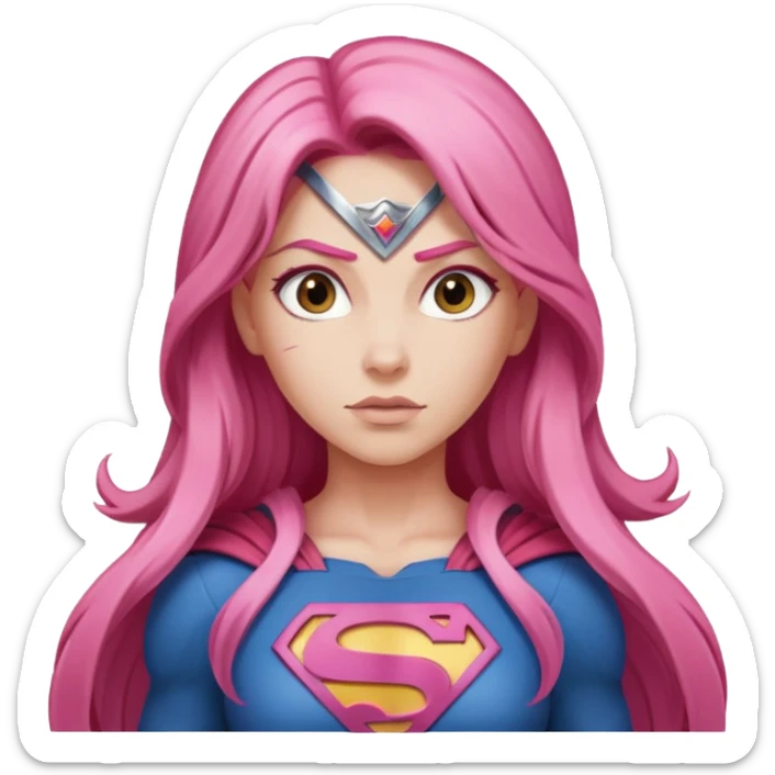 super woman with long pink hair heroic stance sticker