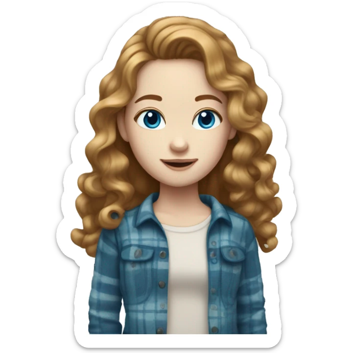 girl with long curly light brown hair blue eyes pale skin flannel sticker