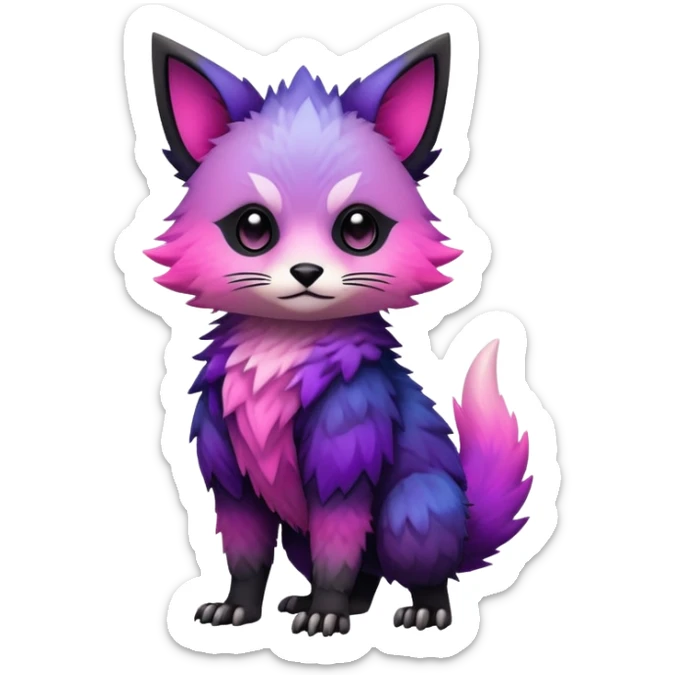 Cool Edgy Kawaii Black-pink-purple-gradient badass Vernid-Trico-animal-creature full bodyd sticker