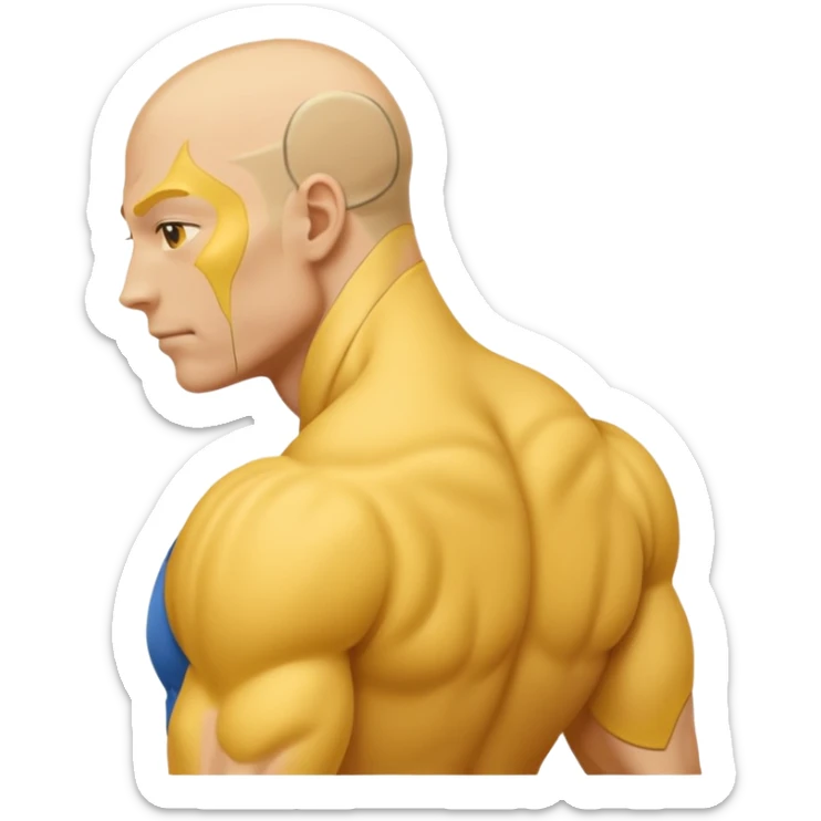 Emoji of Shoulders Muscle from side view, the human is yellow like on iphones. He has big shoulders. His skin is completely yellow and has no hair or facial expressions and has no clothing. sticker