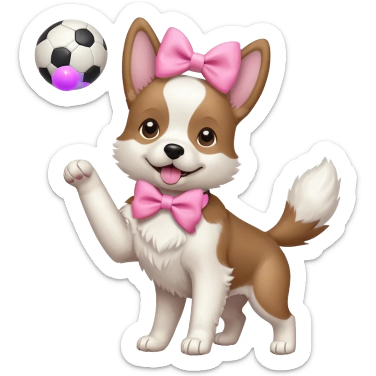 girly dog with a pink bow jumping in the air to catch a ball sticker