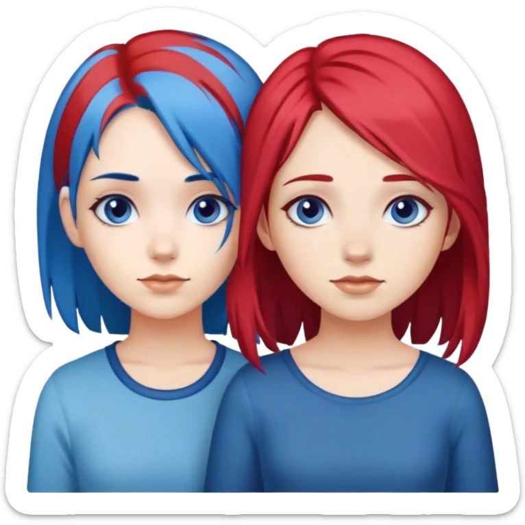 girl with blue hair and girl with red hair sticker