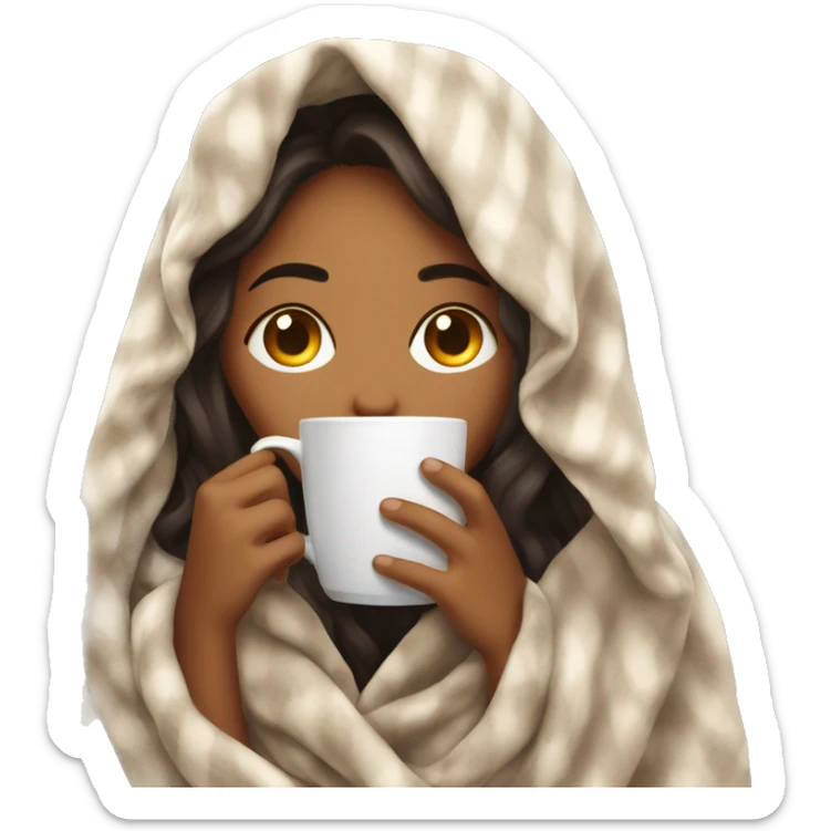 girl inside a blanket sipping coffee eyes closed sticker
