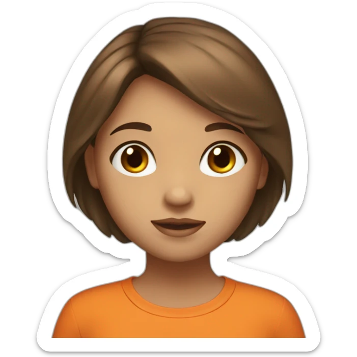 Girl with light brown skin, brown eyes, brown hair wearing orange top saying EHC on it sticker