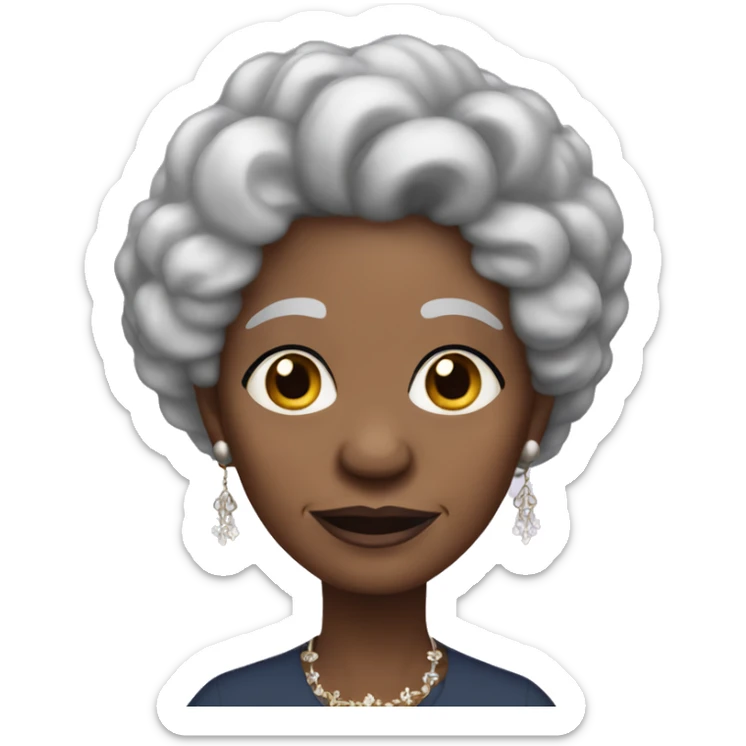 Black elderly woman with white curly hair, long hair, adorned with earrings. sticker