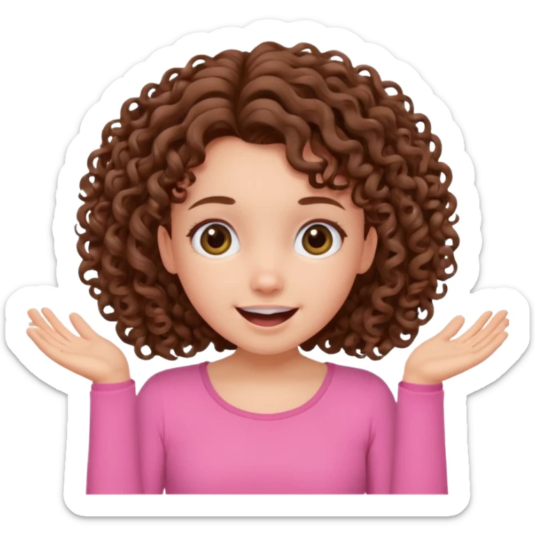 fun cute loud popular pretty girl modest curly brown hair pink top excited sticker