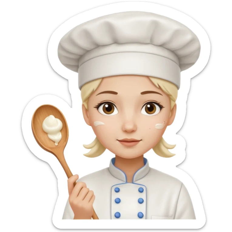 Young female baker - wearing a white chef's hat and holding a cream piping bag sticker