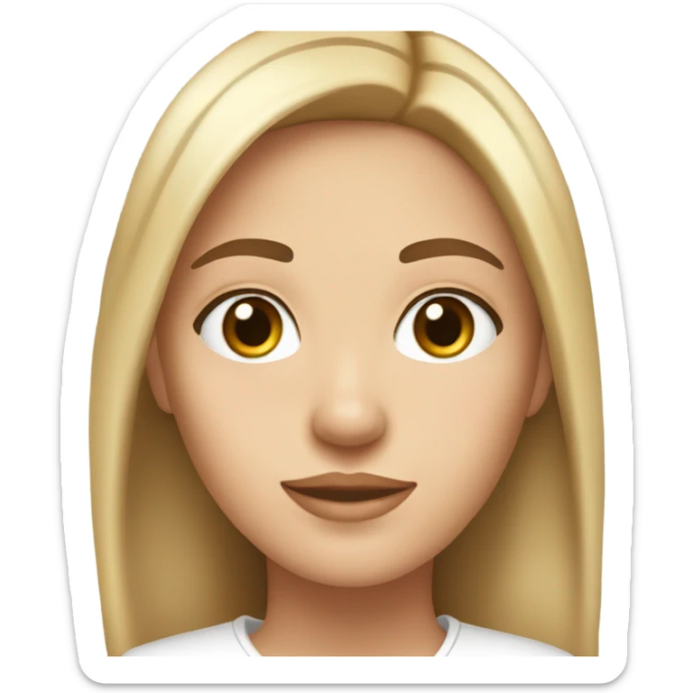 a girl with round brown eyes and straight brown hair with blonde highlights and small lips with a straight nose and thick brown eyebrows with a iphone 16 in white in her hand sticker