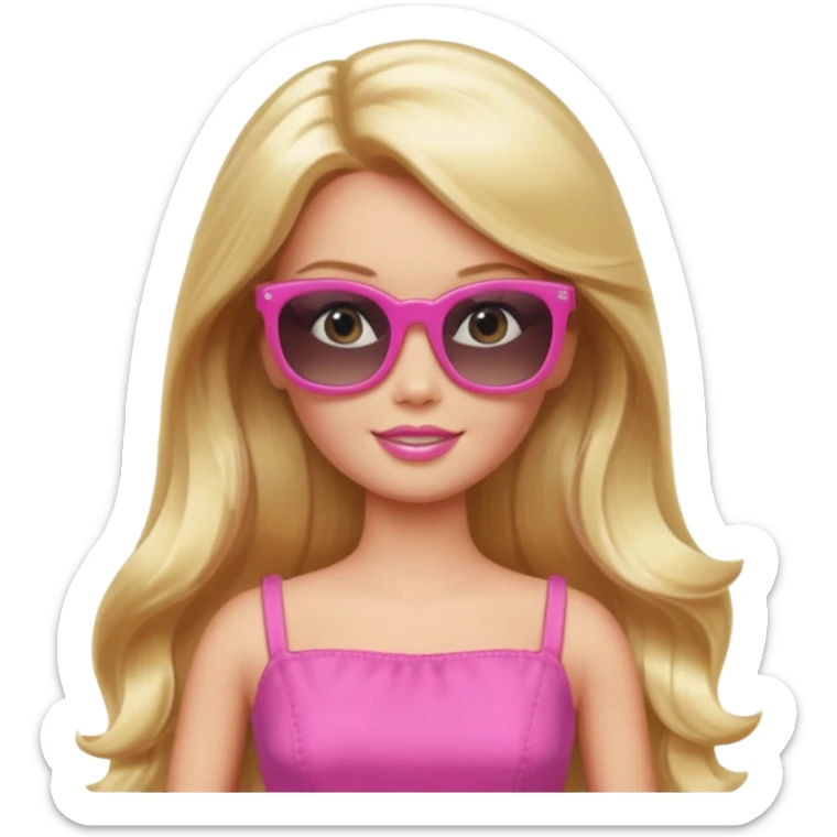 barbie with long blonde hair wear sun glasses, pink dress sticker