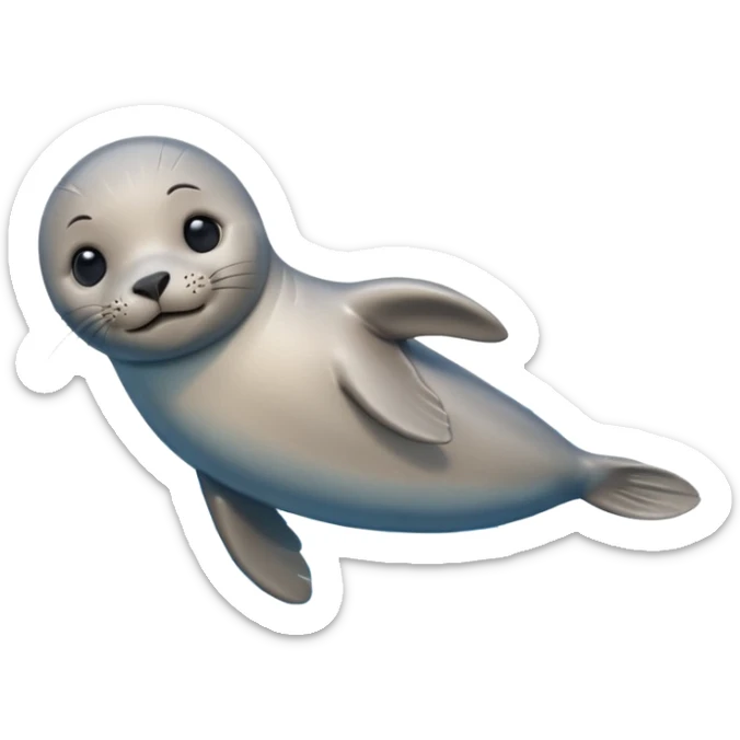 A 3D cartoon seal swimming with visible flippers, calm blue water, soft sunlight, Memoji-style realism. sticker