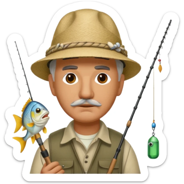 William Faulkner fishing. There is a pharaoh's headdress, a nemes, on his hook sticker