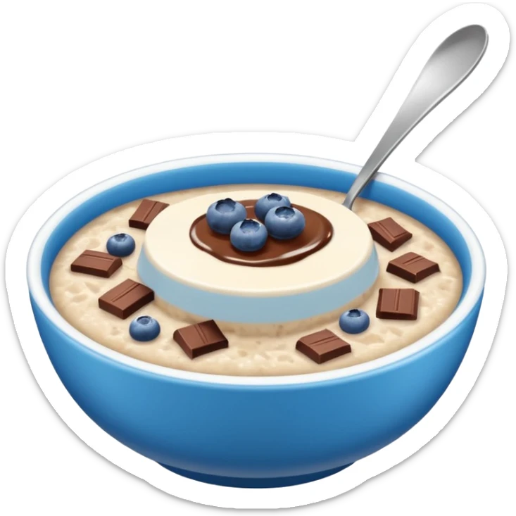 porridge con cioccolato e mirtilli in una ciotola a strisce azzurre e bianche  sticker
