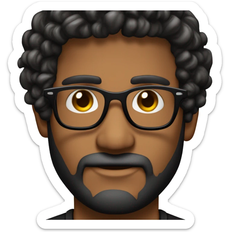 Hombre con ojos color café cabello negro risado con rizos y lentes y barba, piel morena sticker