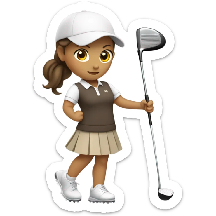 Girl with brown hair golfing with golf skirt in sticker
