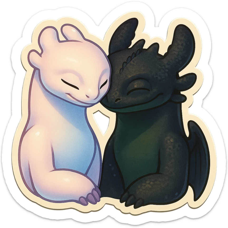Light Fury and Toothless nuzzling, sticker style, inspired by How to Train Your Dragon sticker