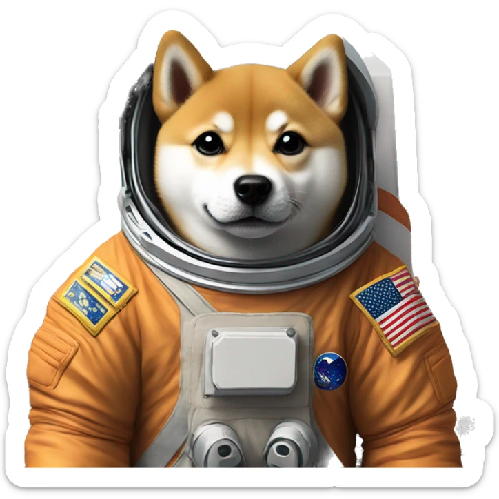 Shiba dog puppy in astronaut costume on the moon sticker