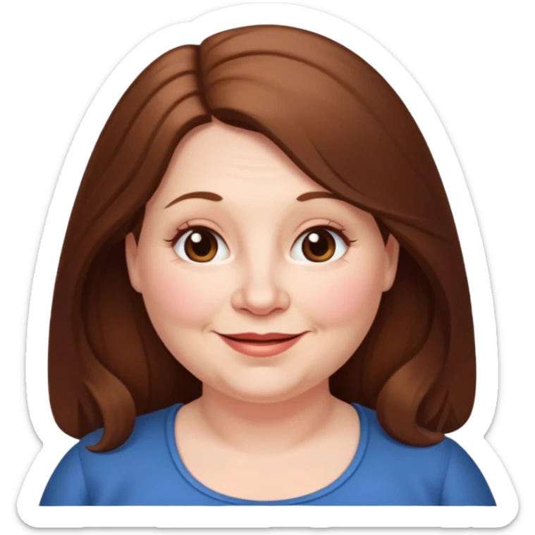 50 yr old white woman pale long brown hair small smile chubby sticker