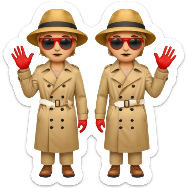 Tomato face emoji wearing long body trench coat hat sunglasses legs red hands sticker