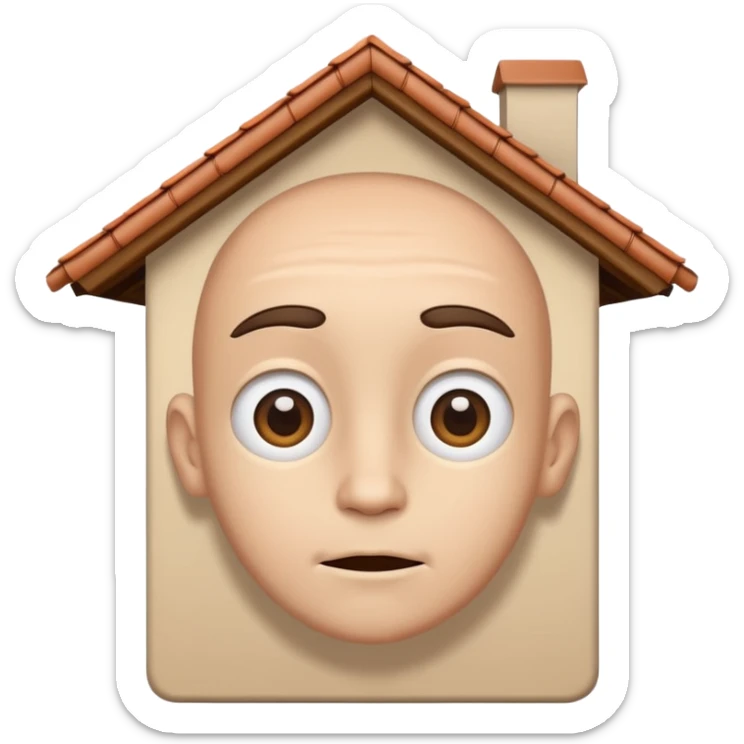 head in the shape of a house, cartoon roof cartoonish looking  sticker