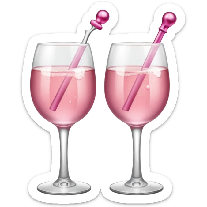 Dos Champagne rosa cruzadas de la parte donde se sostiene con la mano, formando una x, con un listón de moño color rosa claro  sticker