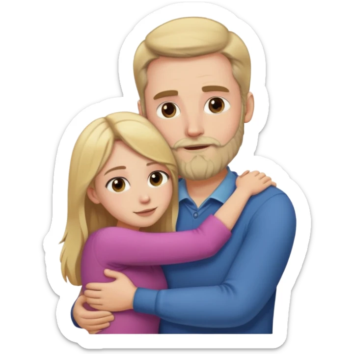Tall white man with blonde beard hugging a short pale woman with long brown hair sticker