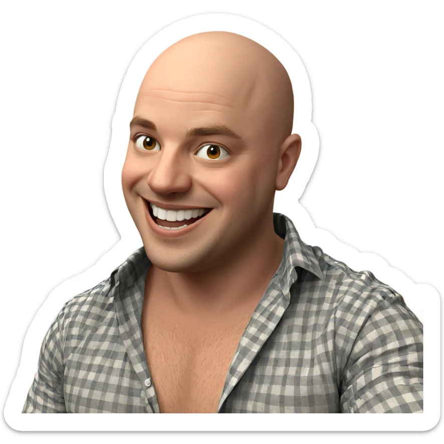 bald boy smiling indoors sticker
