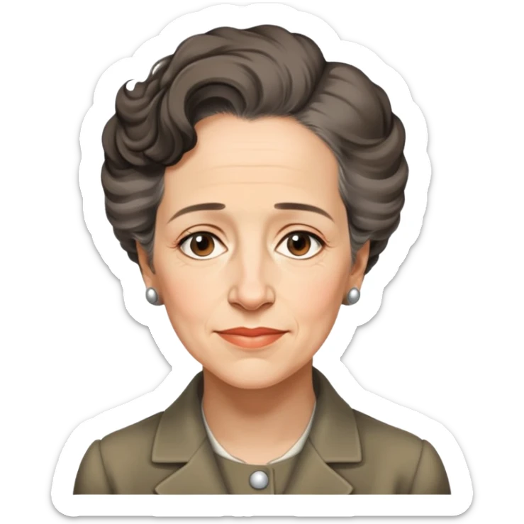 portrait of Hannah Arendt, thoughtful expression, no glasses, subtle smile, neutral background sticker