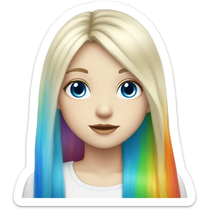 pale girl with blue eyes and rainbow long hair with fringe  sticker