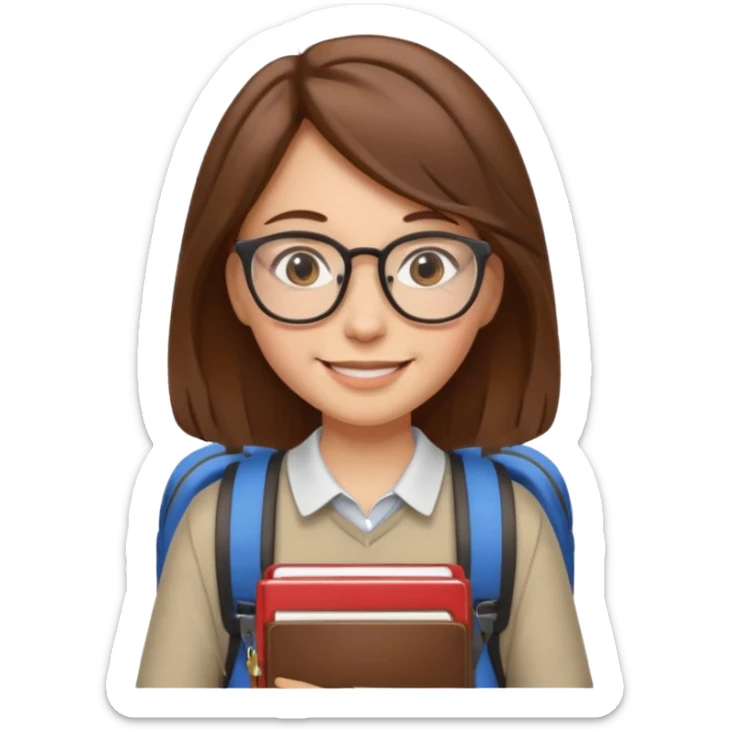 brown hair woman going to university wearing a glasses, looks pretty sticker