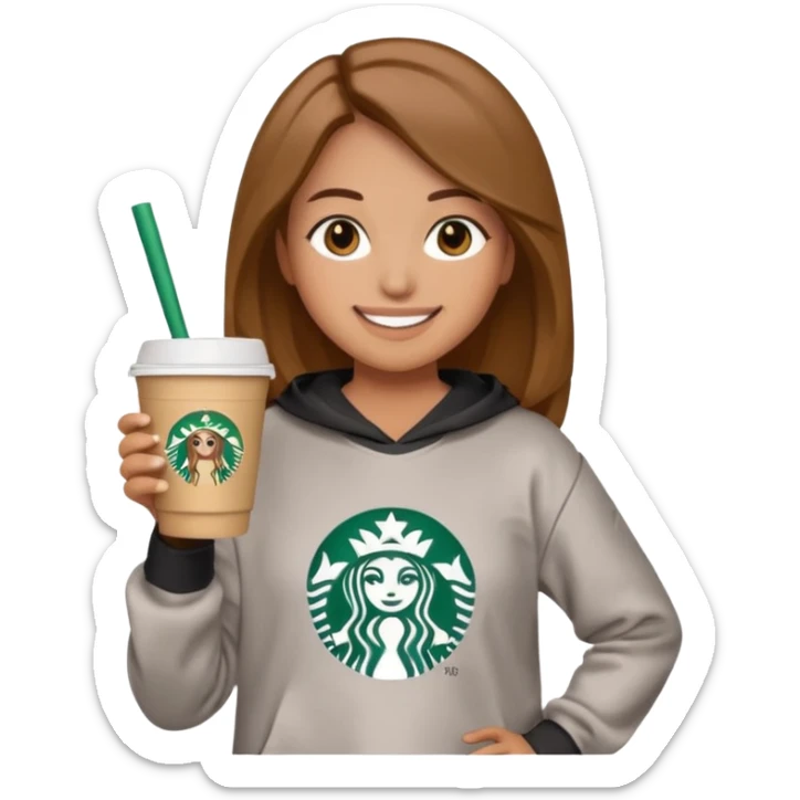 an emoji wearing a CLC (girls lacrosse team) sweatshirt, holding a Starbucks cup sticker