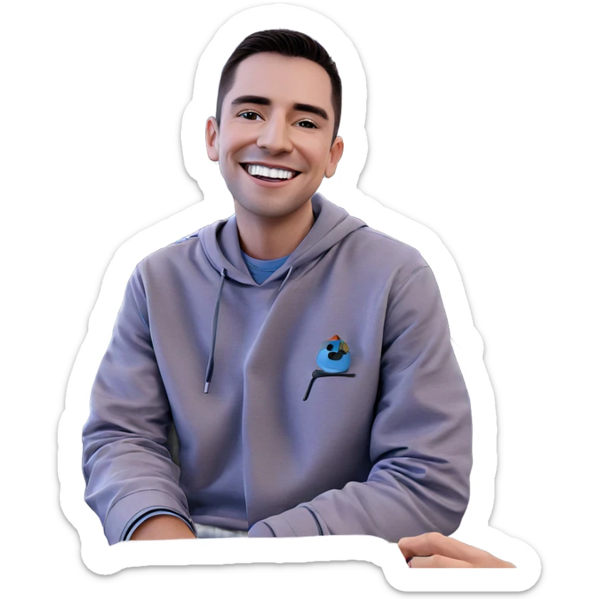 smiling boy with cup sticker