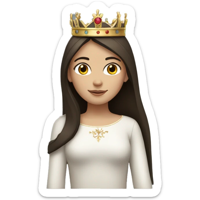 European girl with dark brown straight hair is wearing a crown  sticker
