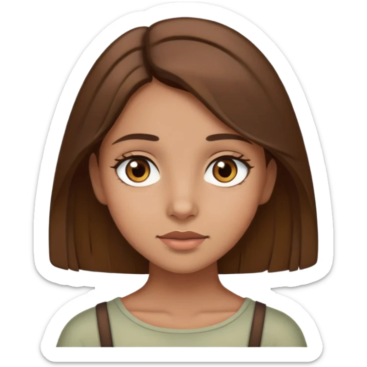 girl with brown hair to the shoulders, brown eyes, olive complexion, neutral expression sticker