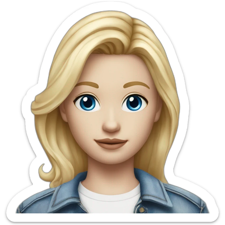 hyperrealist caucasian square cut blonde hair blue eyes white top jean jacket jean trousers sticker