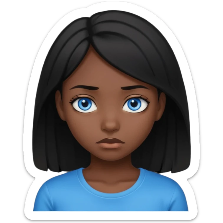 dark femine black haired girl with blue eyes and black top, very cold look sticker