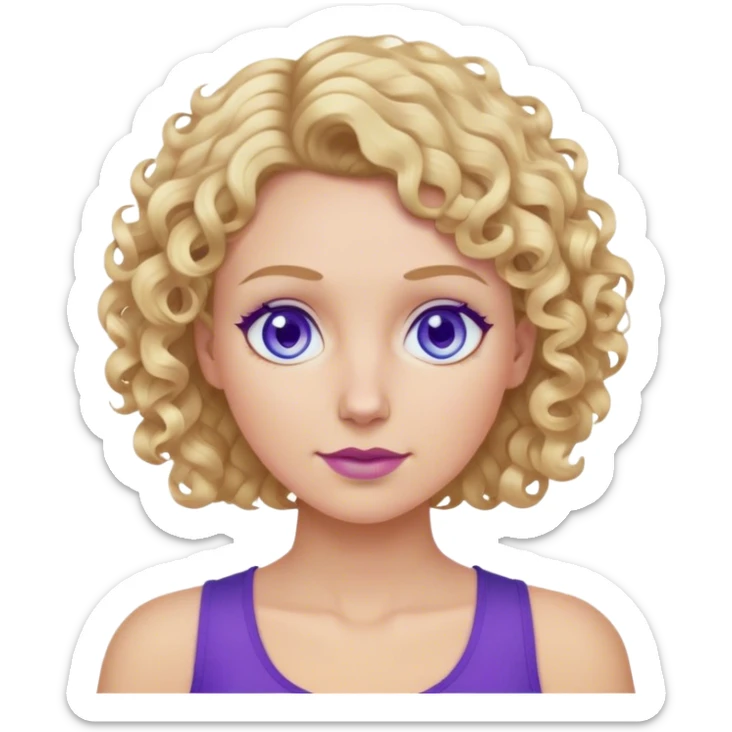 Mom with curly short blonde hair and blue eyes wearing purple top  sticker