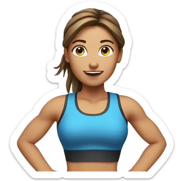 Fitness girl. She doing jaga. She is European. She have brown hair sticker