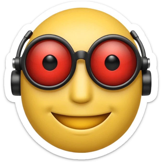 Yellow smiley face head with black sunglasses one of the eyes is a red robot eye  sticker