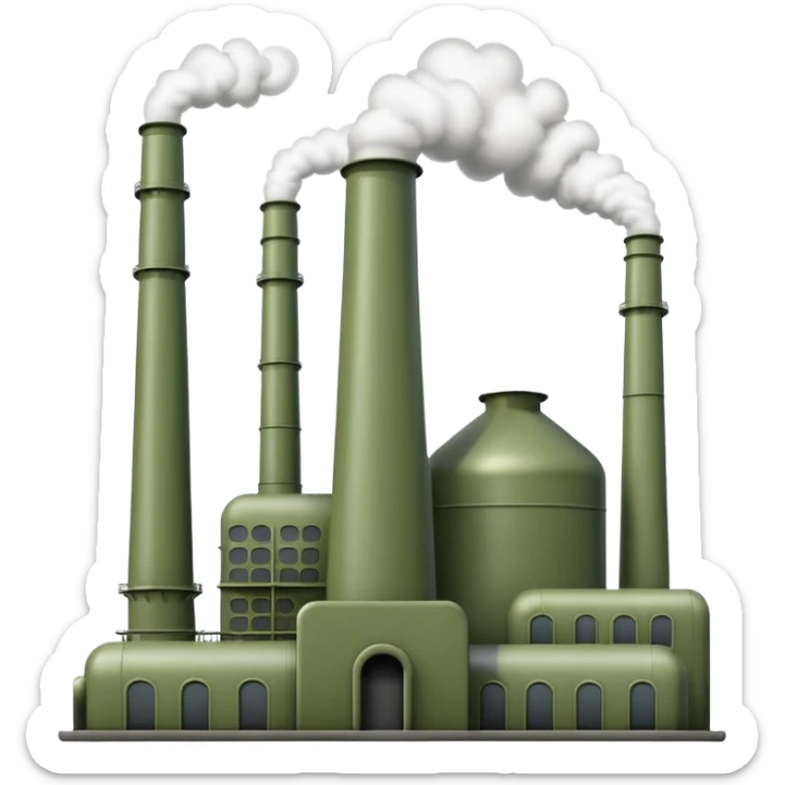 high quality emoji style factory, military green color, cool and modern design, visually appealing sticker