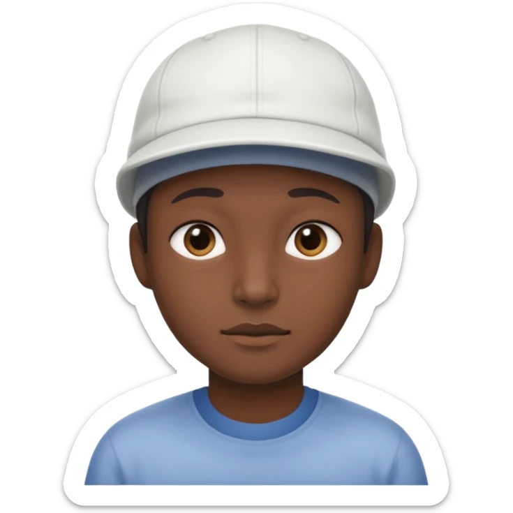 This is a cartoon-style avatar of a person with dark skin, wearing a white cap, and showing a neutral expression sticker