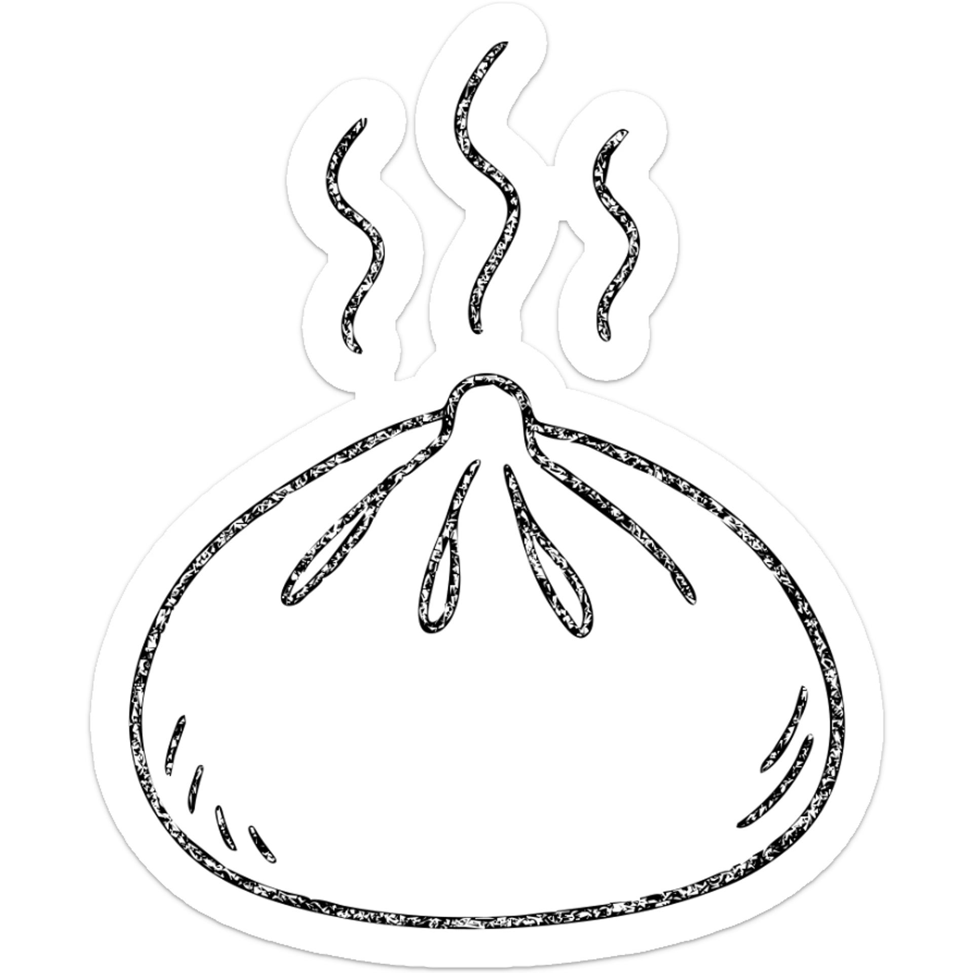 hand-drawn outlined icon of a banh bao with steam lines above, no fill sticker