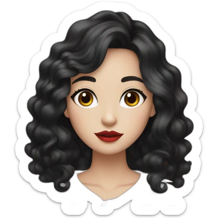 Beautiful woman,Black hair,wavy hair，long hair,White skin,oval face,big eyes,Blackeyes,Red lips,Chinese sticker