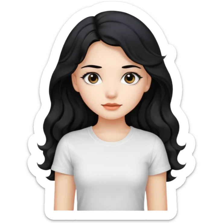 Beautiful girl,Black hair,wavy hair long hair,Black eyes, white T-shirt sticker