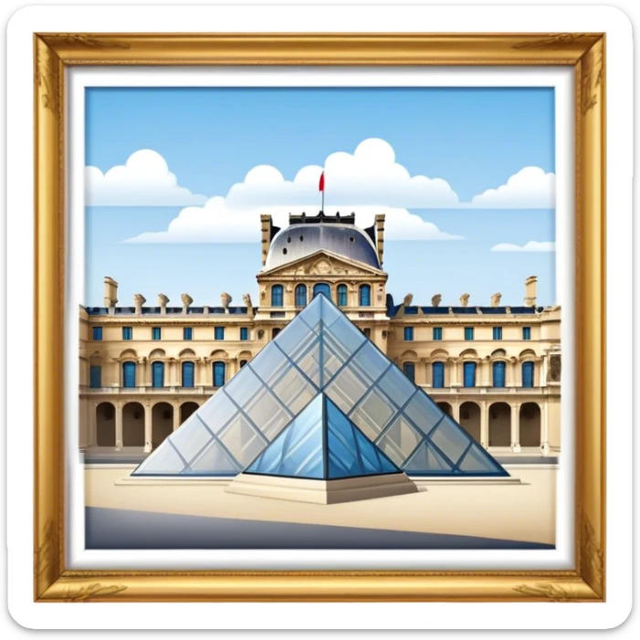 Louvre Museum Landmark Emoji – Showing the glass pyramid entrance with the historic palace in the background. sticker
