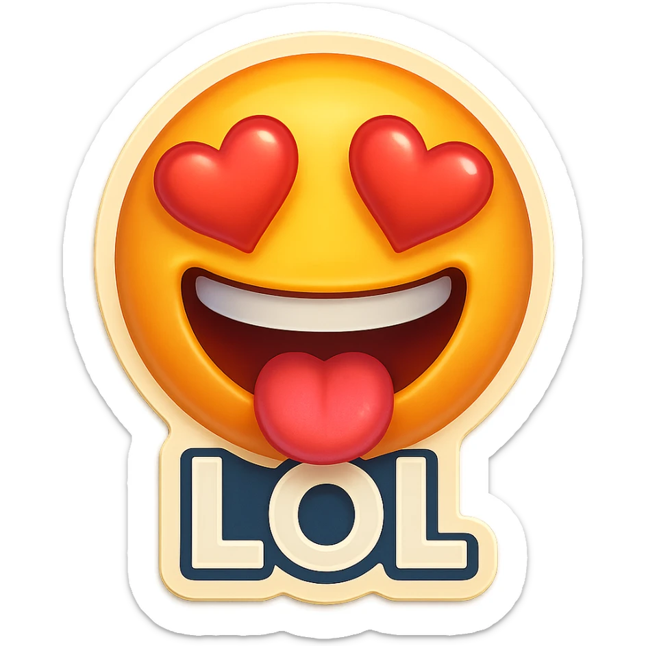 mouth open with tongue out heart shaped eye add the words “ LOL " in White
Laughing crying 😂😂 sticker